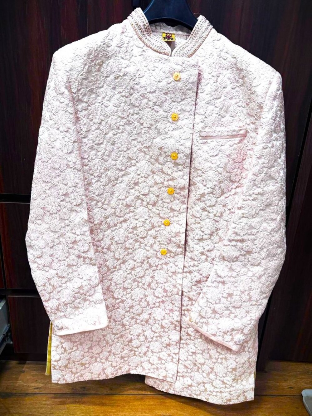Manyavar Men’s Light Pink Embroidered Jodhpuri Jacket – Size M/L